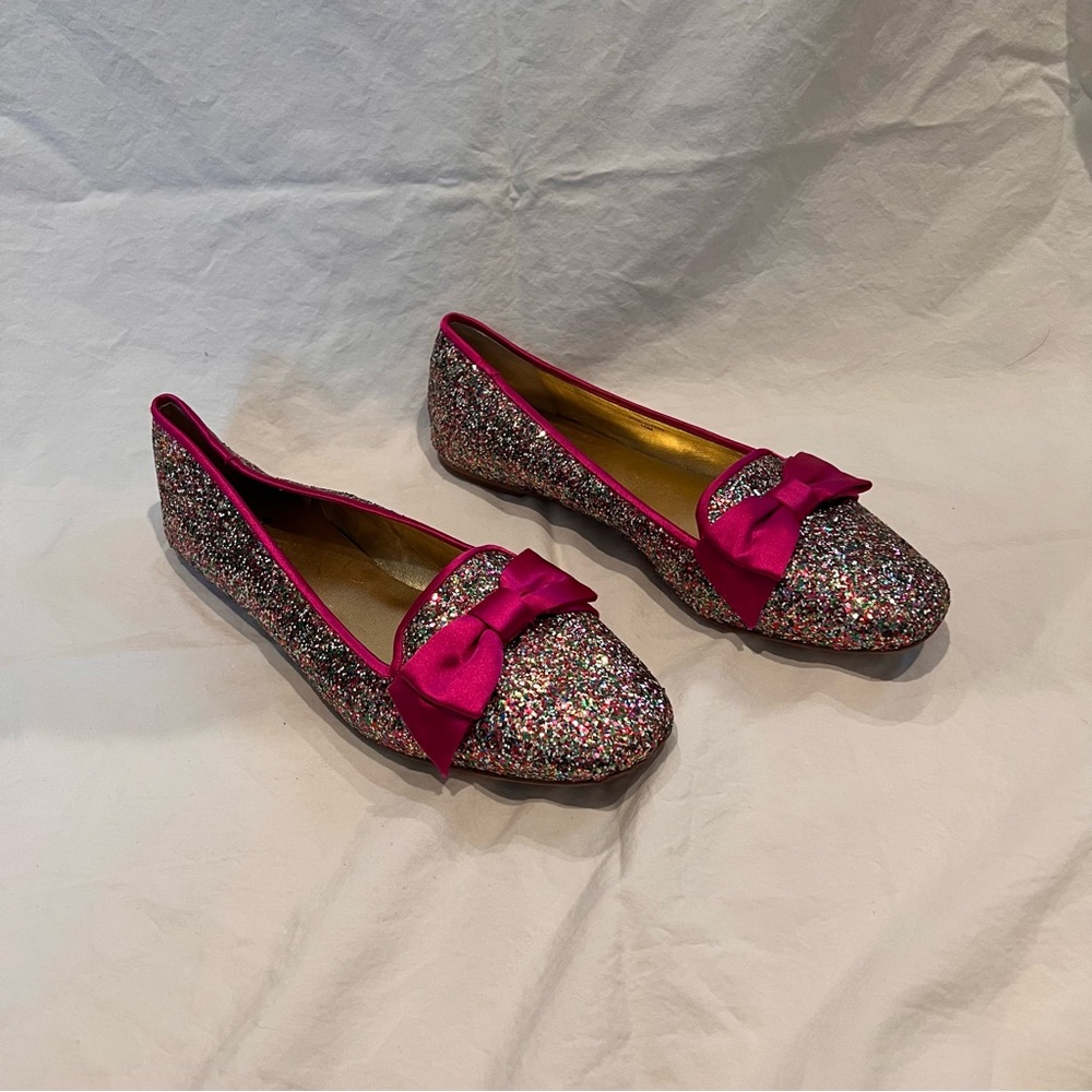 Kate Spade Glittery Pink Bow Flats